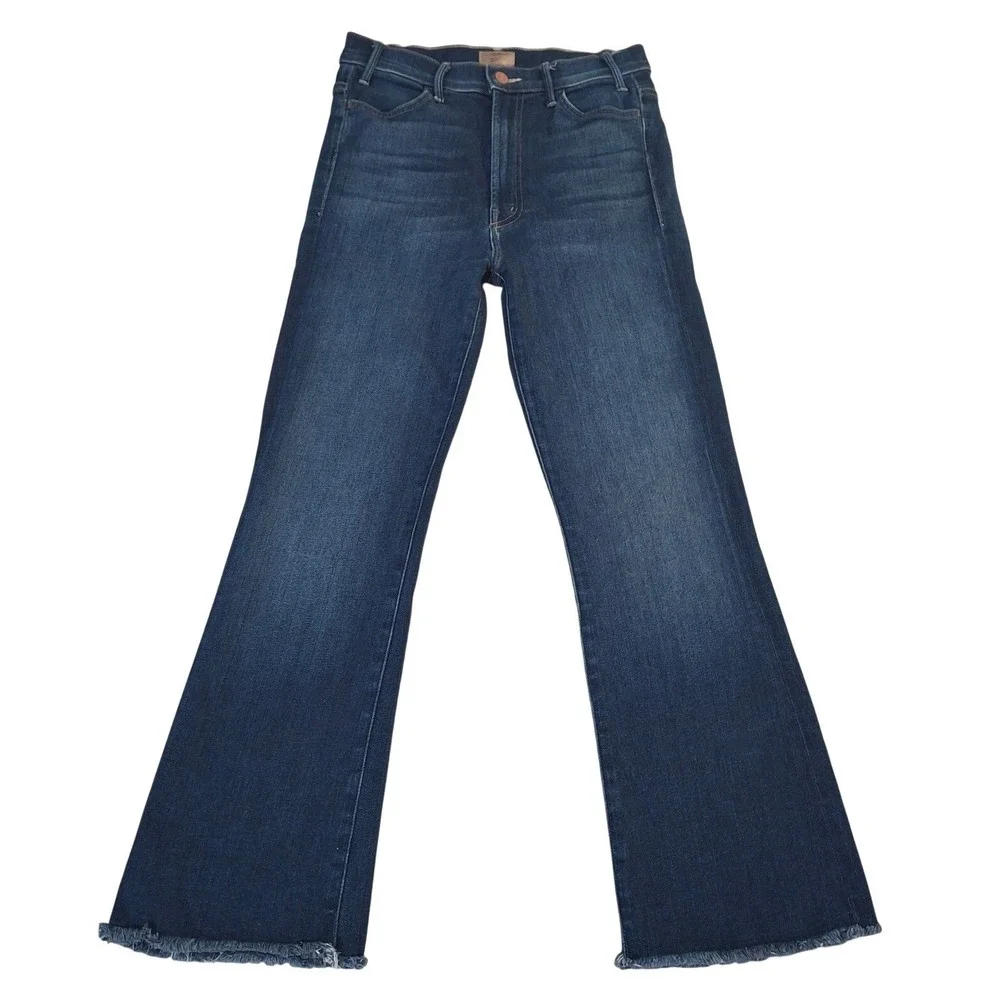Mother The Hustler Ankle Fray Jeans Size 27 in Home Movies Wash Blue Flare